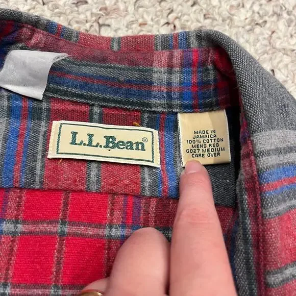 Vintage LL Bean Chamois Cloth Flannel Shirt Men's Sz M Paid Red Blue Outdoor - Picture 2 of 4